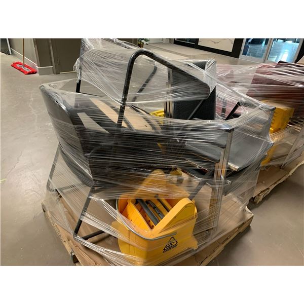 Pallet lot of office chairs and mop bucket