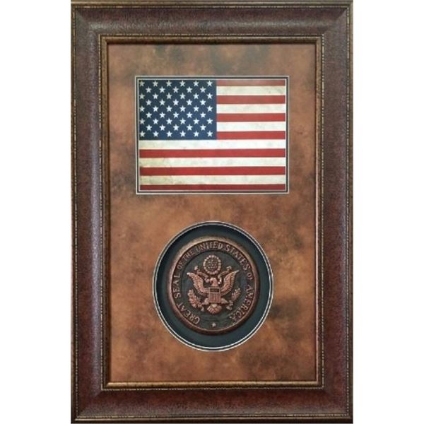 US Flag and Crest Framed