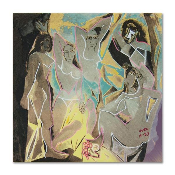 Ringo, "Les Demoiselles D'Avignon" One-of-a-Kind Hand-Pulled Silkscreen and Mixed Media Painting on 