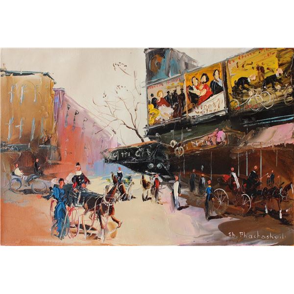 Shalva Phachoshvili- Original Oil on Canvas  Movie Theater 