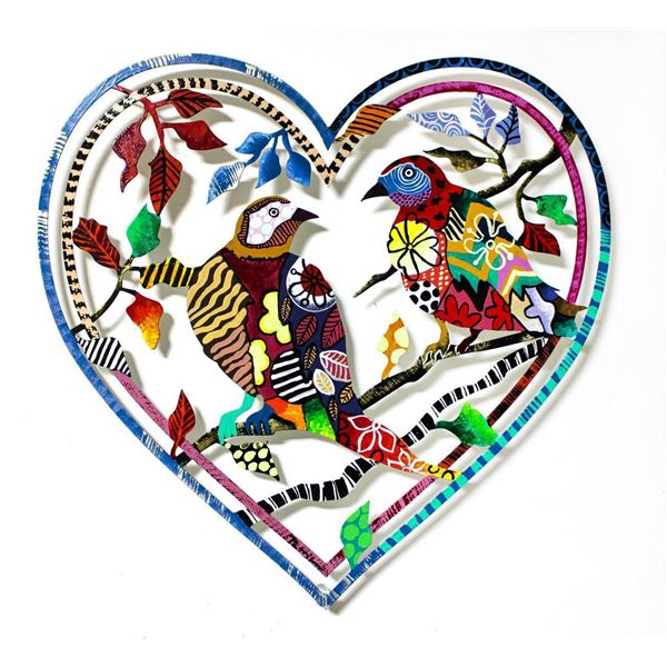 Patricia Govezensky- Original Painting on Laser Cut Steel  Love Birds XVIII 