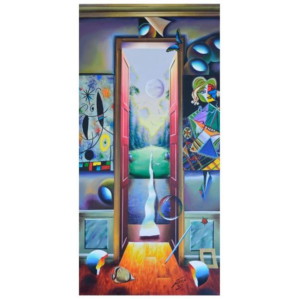 Ferjo, "Life Outside the Door" Original Painting on Canvas, Hand Signed with Letter of Authenticity.