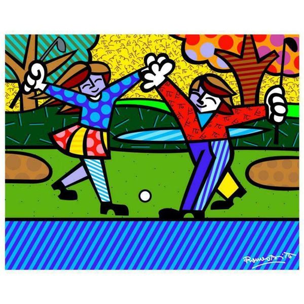 Romero Britto  New Golfer  Hand Signed Giclee on Canvas; Authenticated