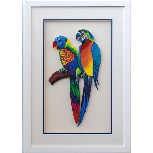 Patricia Govezensky- Original Painting on Laser Cut Steel  Two Parrots 