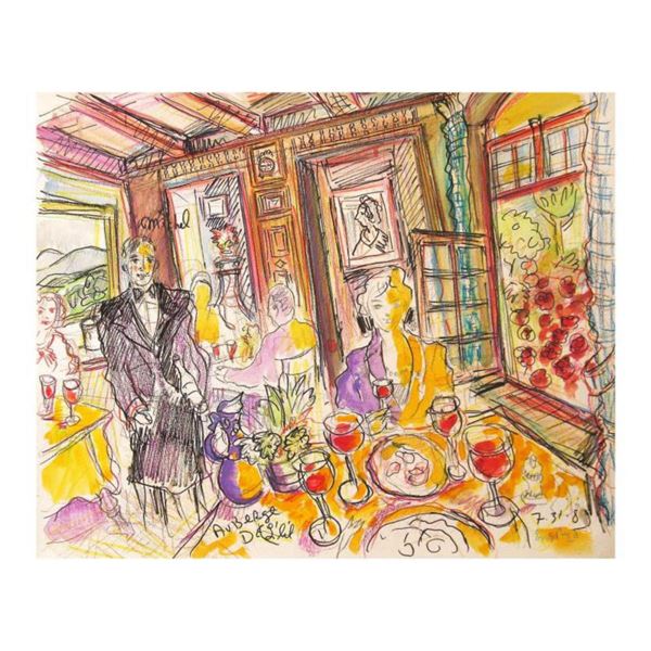 Wayne Ensrud "Auberge de L'ill, France (3-star French restaurant)" Mixed Media Original Artwork; Han