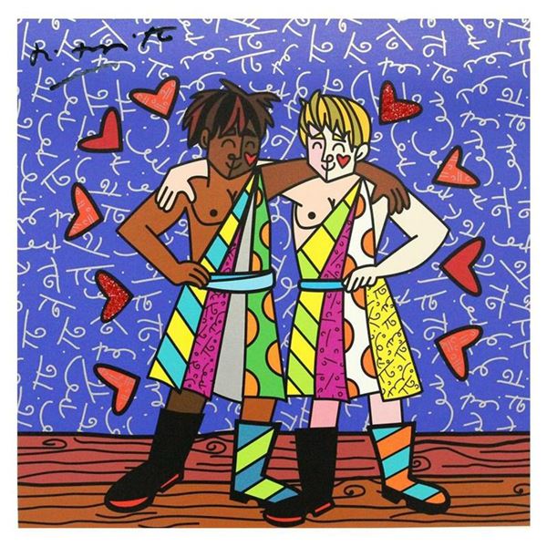 Britto,  Gemini Boys (Black & White)  Hand Signed Limited Edition Giclee on Canvas; Authenticated.