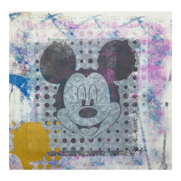 Gail Rodgers,  Mickey Mouse  Hand Signed Original Hand Pulled Silkscreen Mixed Media on Canvas with 