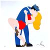 Image 1 : Marco Lodola- Original Serigraph on Paper with golden leaf "BACIO A TIME SQUARE"