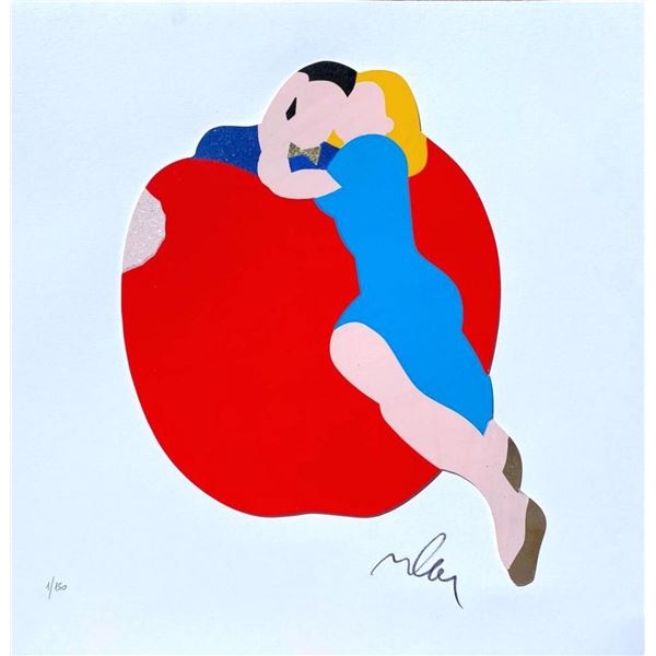 Marco Lodola- Original Serigraph on Paper with golden leaf "APPLE"