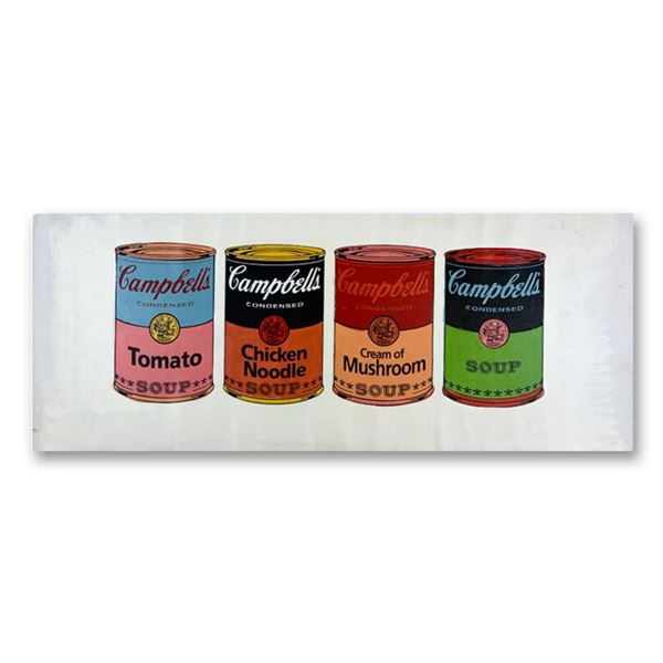 Steve Kaufman (1960-2010), "4 Soup Cans State One" Hand Signed HC Edition Hand Pulled silkscreen mix