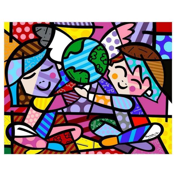 Romero Britto "New Children Of The World" Hand Signed Giclee on Canvas; Authenticated