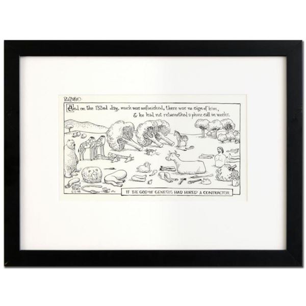 Bizarro! "God's Contractor" is a Framed Original Pen & Ink Drawing, by Dan Piraro, Hand Signed by th