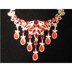 Draping Victorian Red beads Rhinestone w/Silver#1563206