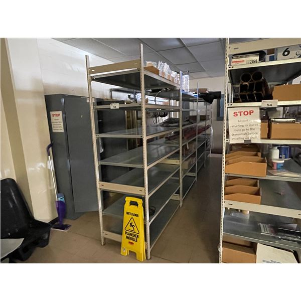 4 BAYS OF EZ-RECT STYLE PARTS SHELVING 84"H X 48"W X 24"D ( HELICOPTER PARTS NOT INCLUDED )