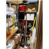 Image 2 : CONTENTS OF JANITORIAL CLOSET INCLUDING SHOVELS, BROOMS, 2 SHELVING UNITS AND CLEANING SUPPLIES