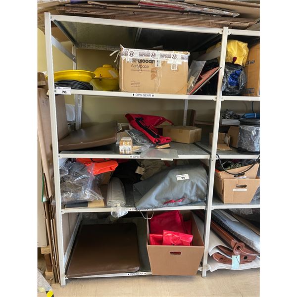 SHELVES OF ASSORTED AIRCRAFT COVERS AND MISCELLANEOUS *HELICOPTER PARTS NOT INCLUDED*