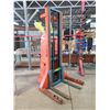 Image 1 : ORANGE MOBILE TRUCKS 2 STAGE HAND OPERATED ELECTRIC PALLET LIFTER