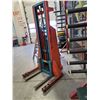 Image 2 : ORANGE MOBILE TRUCKS 2 STAGE HAND OPERATED ELECTRIC PALLET LIFTER