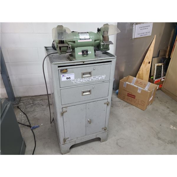 KEF-MOTOR SINGLE PHASE 1/3HP DUAL BENCH GRINDER ON STAND WITH CONTENTS