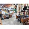 Image 1 : REMAINING CONTENTS OF LOCK-UP INCLUDING 2 DESK, 2 CHAIRS, 2 STOOLS, BROOMS, COAT-RACKS AND FAN