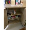 Image 2 : SMALL BEIGE METAL 2 DOOR CONSUMABLES CABINET & CONTENTS