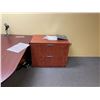 Image 2 : CHERRY COLOURED U-SHAPED SINGLE PEDESTAL DESK WITH HUTCH AND 2 DOOR LATERAL FILING CABINET
