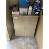 Image 1 : SMALL BEIGE METAL 2 DOOR CONSUMABLES CABINET & CONTENTS