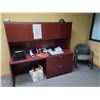 Image 2 : CONTENTS OF OFFICE INCLUDING CHERRY COLOR DESK, CREDENZA WITH HUTCH, BOOKCASE, OFFICE CHAIR &