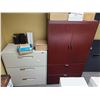 Image 2 : CONTENTS OF OFFICE INCLUDING CHERRY COLOR L-SHAPE DESK, 3 DRAWER LATERAL FILE, & 2 DOOR 2 DRAWER