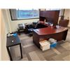 Image 1 : CONTENTS OF OFFICE INCLUDING CHERRY COLOR U-SHAPE DESK WITH HUTCH, 2 DRAWER LATERAL FILE, TABLE &