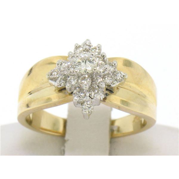 14k Yellow Gold 0.50 ctw Terraced Round Brilliant Diamond Cluster Cocktail Ring