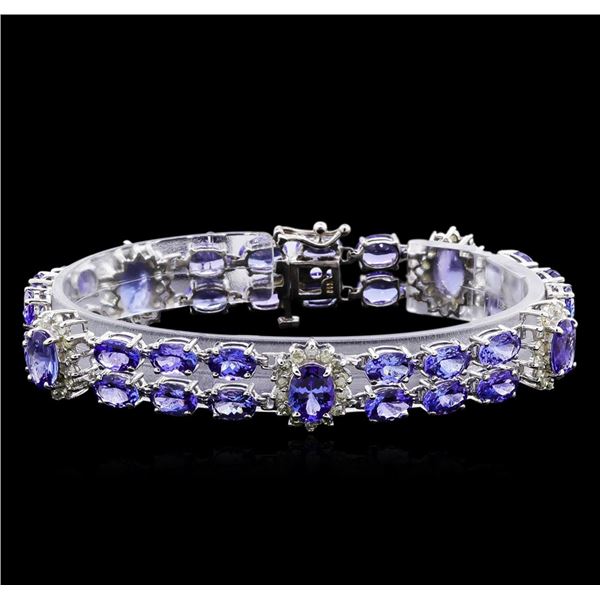 24.48 ctw Tanzanite and Diamond Bracelet - 14KT White Gold
