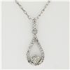 Image 2 : 14K White Gold 0.12 ctw Single Cut Diamond Petite Open Tear Drop Pendant Necklac