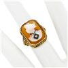 Image 4 : Antique Art Deco 14K Yellow Gold Carved Shell Cameo Diamond Open Filigree Ring