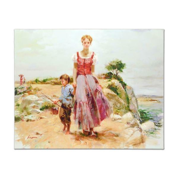Pino (1939-2010), "Cliffside at the Sea" Artist Embellished Limited Edition on C