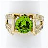 Image 4 : 14k Yellow Gold 3.0 ctw Round Peridot Solitaire & Ideal Cut Diamond Cocktail Rin
