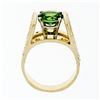 Image 6 : 14k Yellow Gold 3.0 ctw Round Peridot Solitaire & Ideal Cut Diamond Cocktail Rin