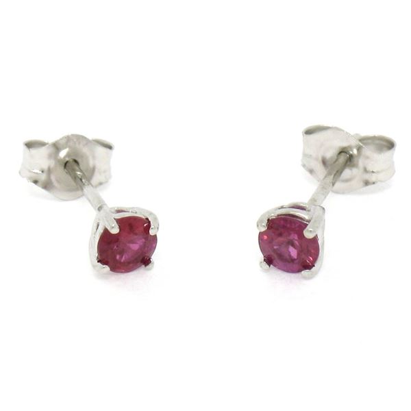 14k White Gold 0.51 ctw 3.5mm Round Brilliant Cut Ruby Classic Stud Earrings