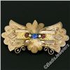 Image 2 : Antique Victorian Engraved Etched 9k Rose Gold Sapphire Ruby & Pearl Brooch Pin
