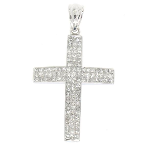 14K White Gold 3.25CTW 108 Invisible Set Princess Diamond Arched Unisex Cross