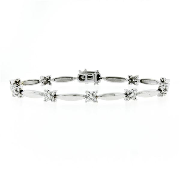 18K White Gold 7" 1.50 ctw Floral Diamond Cluster & Marquise Bar Link Bracelet
