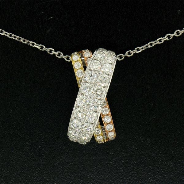 NEW 18k Tri-Color Gold X Pendant w/ 2.18 ctw F VS Pave Round Brilliant Diamonds