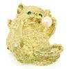 Image 5 : LARGE Detailed Textured 18K Gold Pearl & Emerald Playful Kitten Cat Brooch Pin