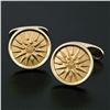 Image 2 : Men's 14k Yellow Gold Sandblast Finish 15.85mm Round Sun Burst Cuff Links