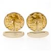 Image 4 : Men's 14k Yellow Gold Sandblast Finish 15.85mm Round Sun Burst Cuff Links