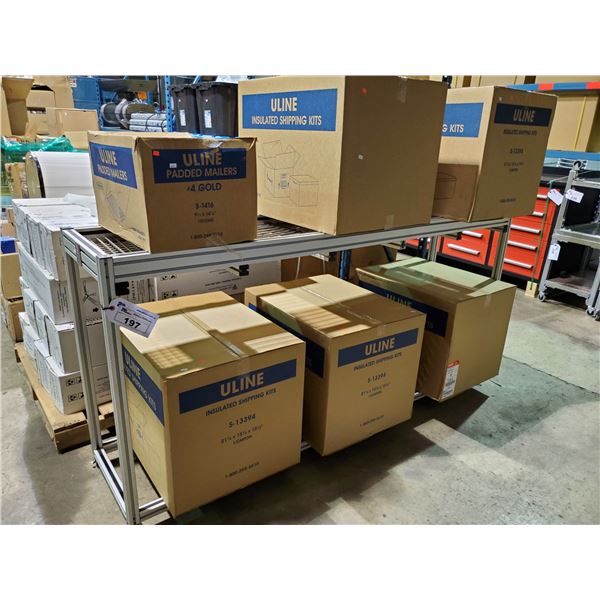 2 TIER FLOWER SORTING RACK AND 6 BOXES OF INSULATED SHIPPING KITS/PADDED MAILERS