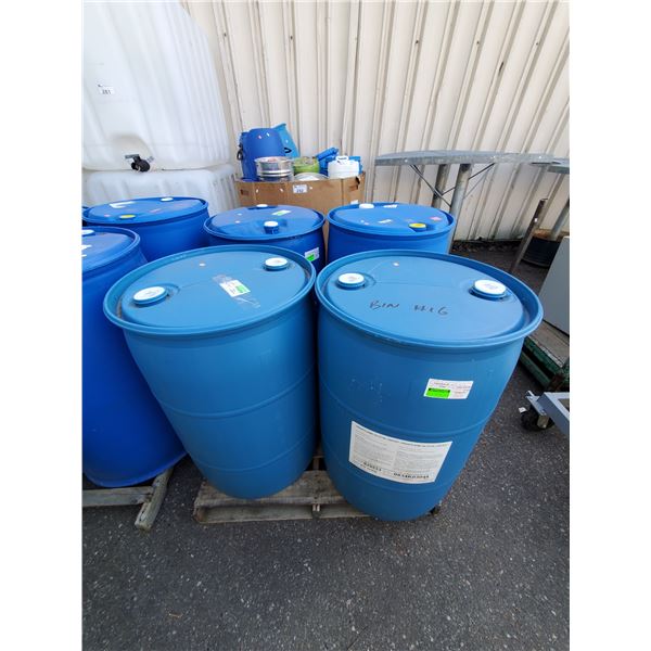 4 BLUE PLASTIC 50GAL LIQUID STORAGE BARRELS