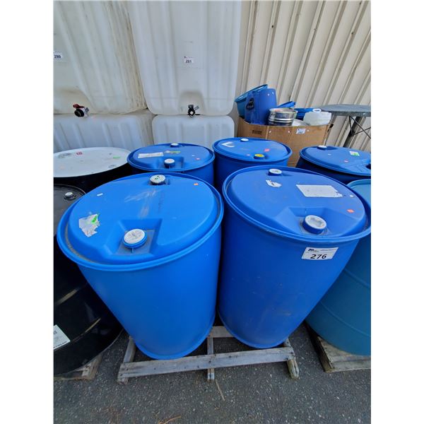 4 BLUE PLASTIC 50GAL LIQUID STORAGE BARRELS