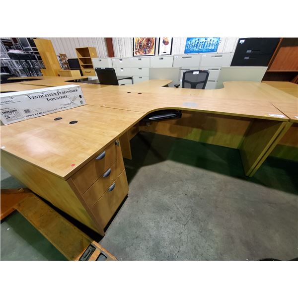 CEDAR COLOURED 2 PIECE L-SHAPED DESK WITH 3 DRAWERS