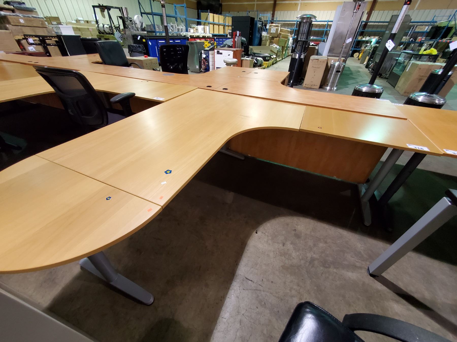 CEDAR COLOURED 2 PIECE L-SHAPED ROUNDED END PEDESTAL DESK - Able Auctions